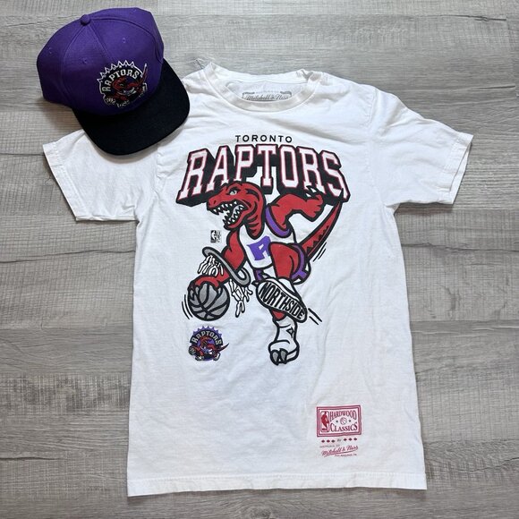 Mitchell & Ness Toronto Retro Raptors White T-Shirt Sz Small & Snapback Hat Set - Picture 1 of 11